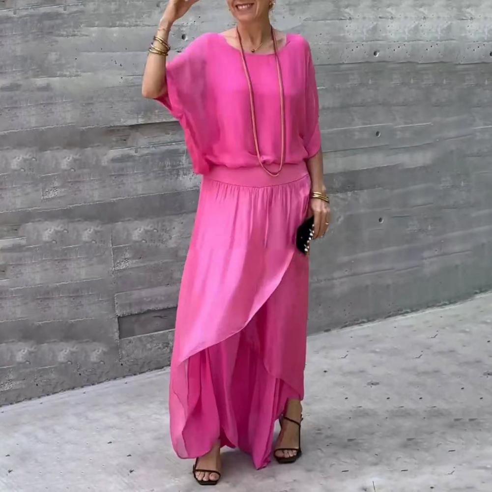 Olga Marzo™ Dvoudílný šifonový volný top a široké kalhoty