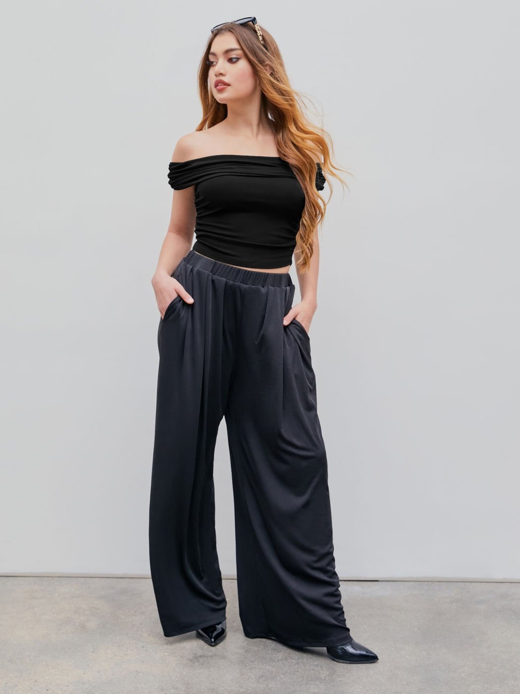 Ornella Bini™ Vysoké elastické kalhoty se širokou nohavicí