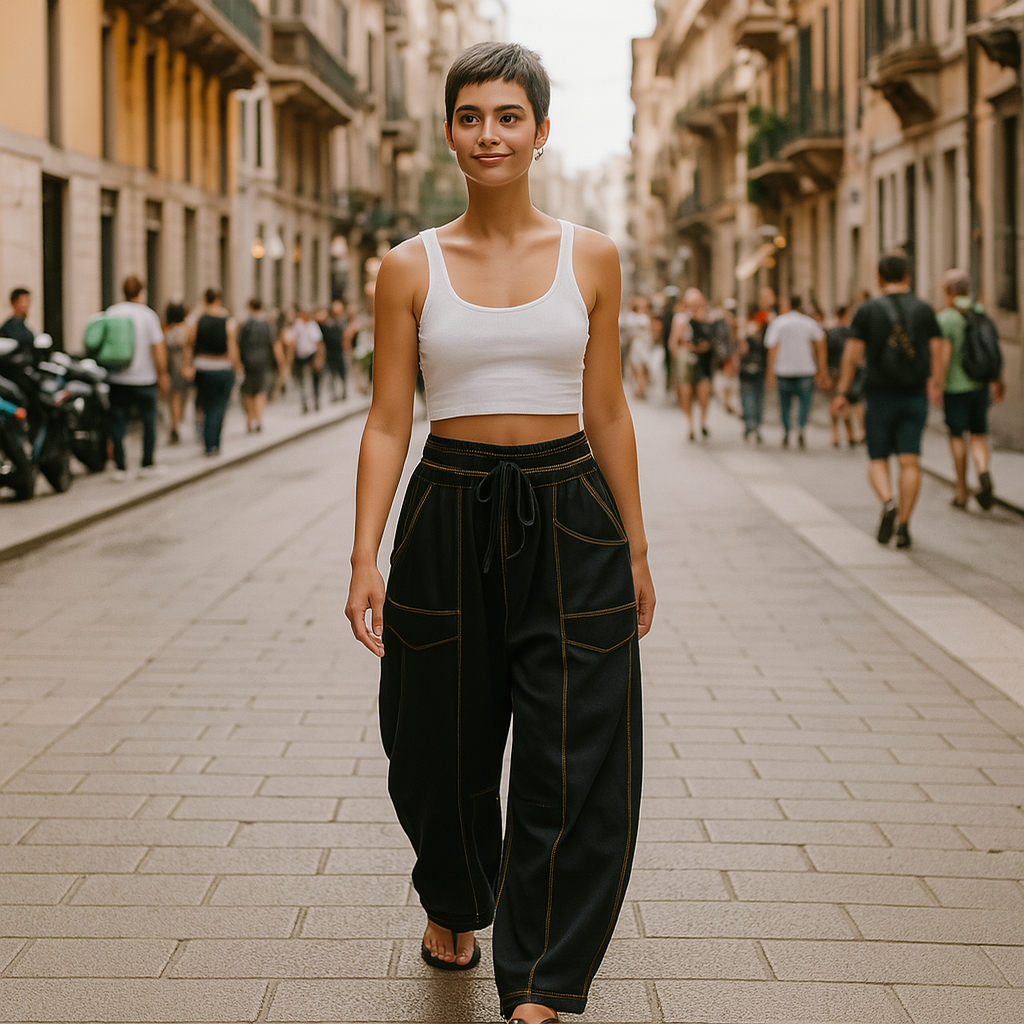 Rina Antonelli™ Volnočasové široké kalhoty s volnými nohavicemi a stahováním v pase