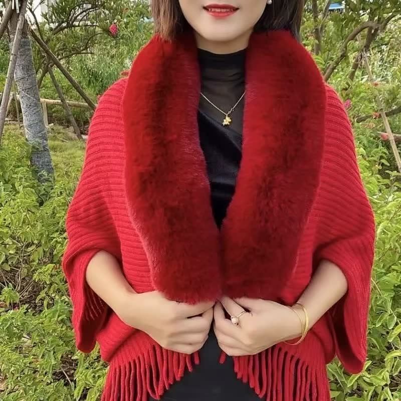 Rosine Robiquet™ Módní šála a svetr 2 v 1 s kožešinovým límcem