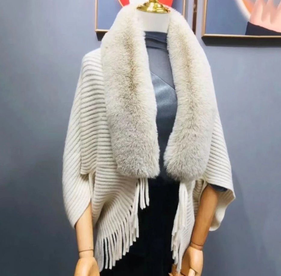 Rosine Robiquet™ Módní šála a svetr 2 v 1 s kožešinovým límcem
