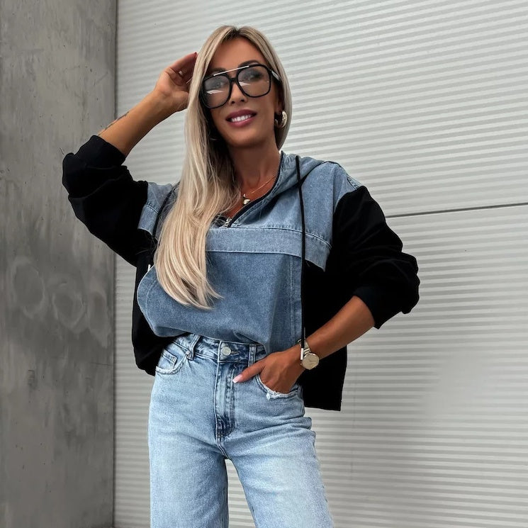 Serafina™ Džínová bunda s kapucí a stahovací šňůrkou