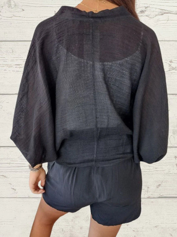 Sidonie Renaud™ Volný ležérní svetr se dvěma knoflíky