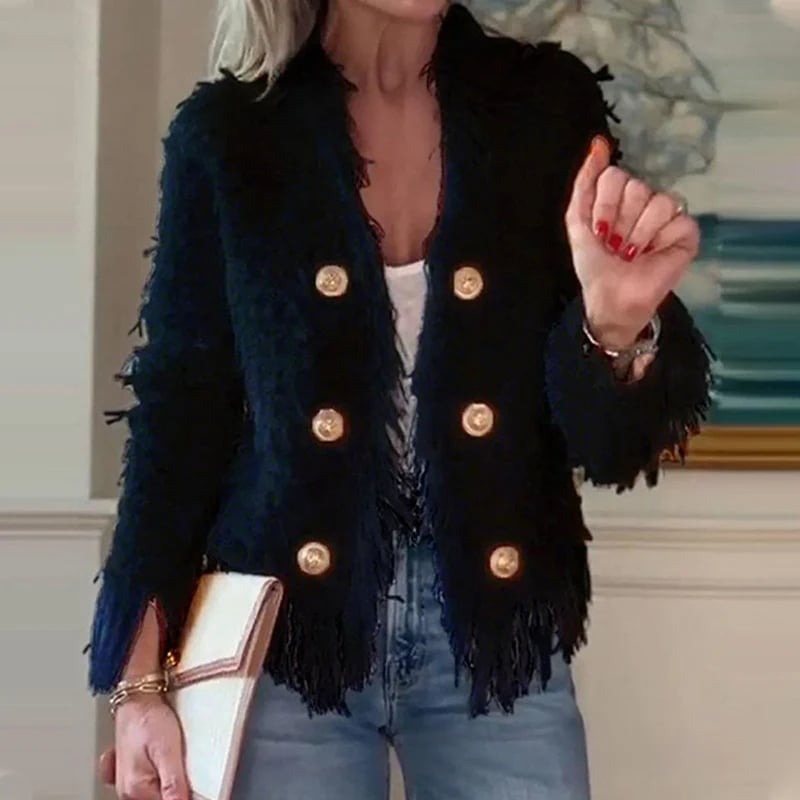 Sophia Tassozi™ Elegantní střižený kabát se střapci