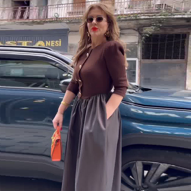 Tea Buccini™ Elegantní dlouhé šaty s kulatým výstřihem