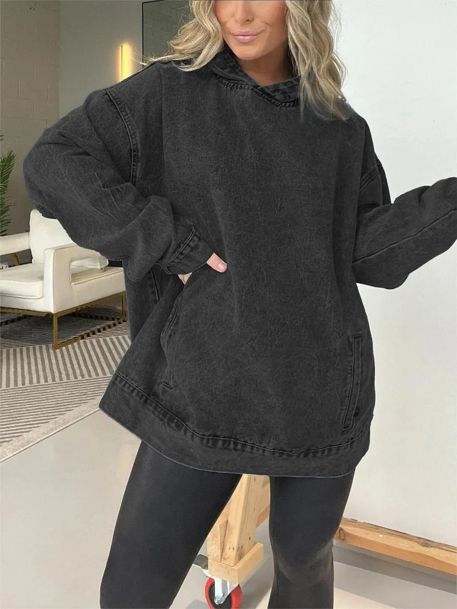 Teresa Borello™ Džínová mikina s kapucí a kapsami