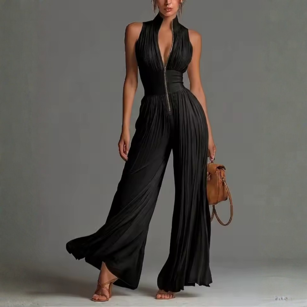 Andreina Amato™ Elegantní šifonový overal se širokými nohavicemi a sklady