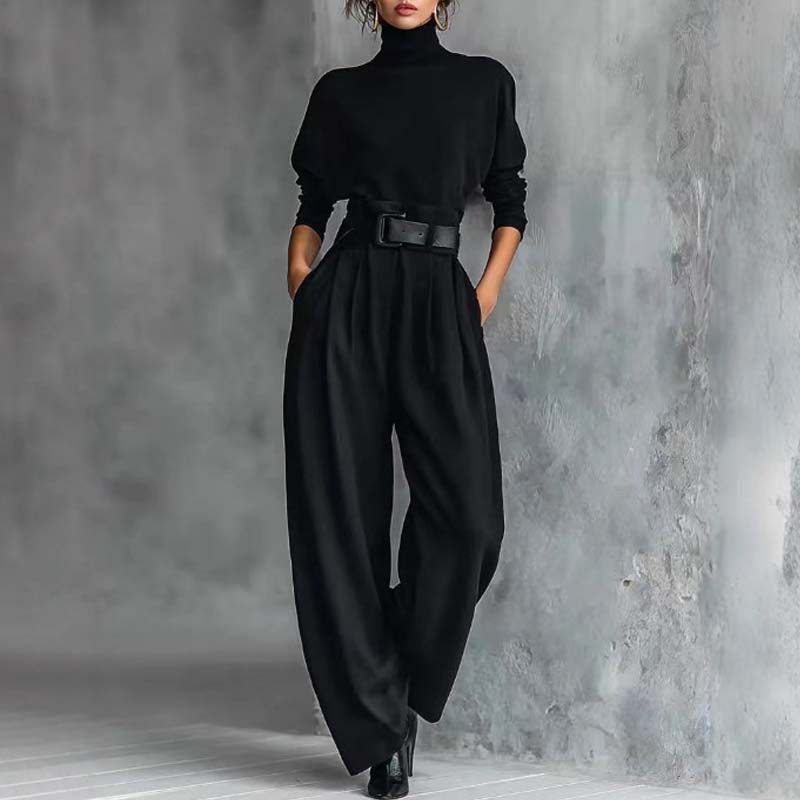 Laura Caetani™ Elegantní overal s vysokým výstřihem pro bezstarostnou eleganci
