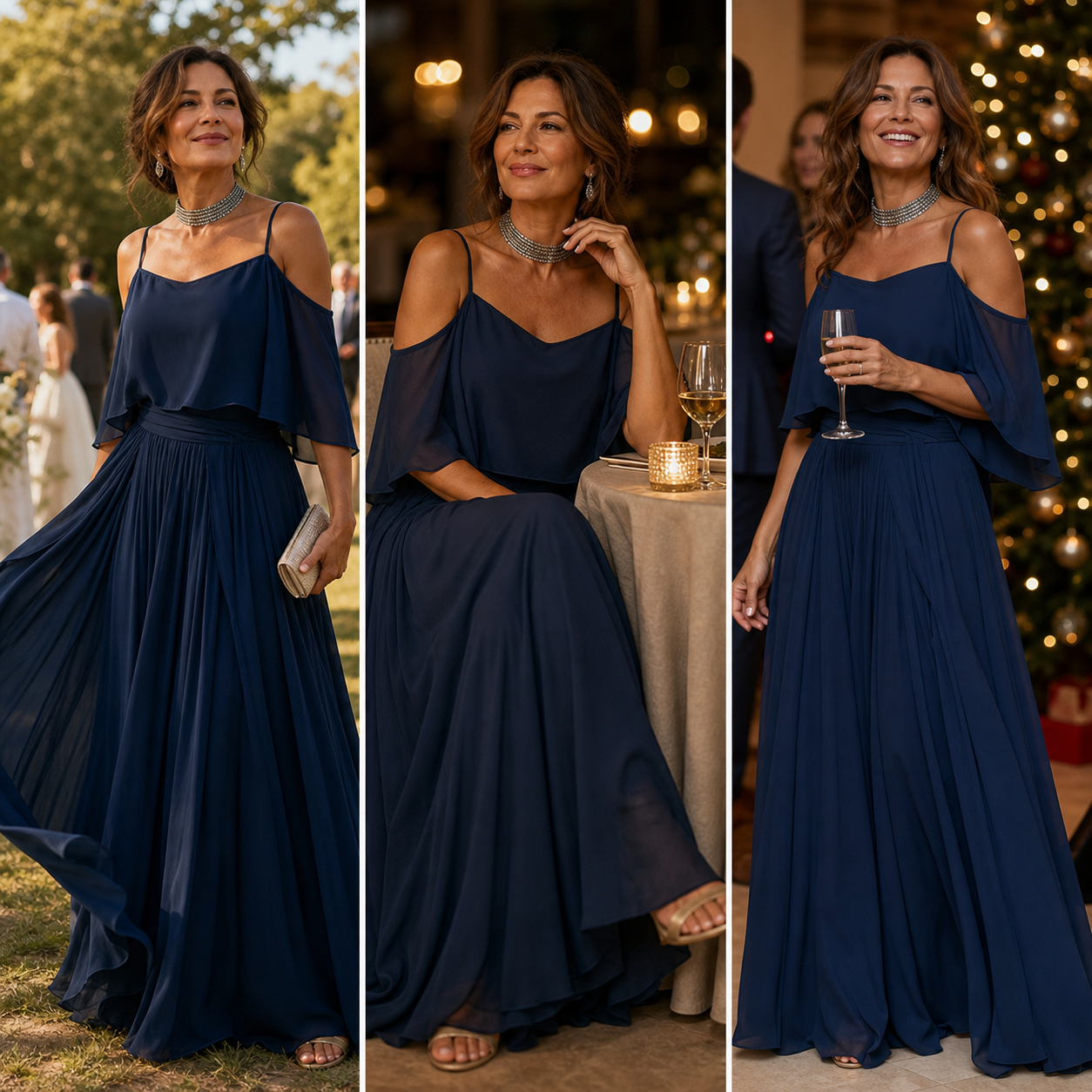 Tania Persico™ Elegantní maxi šaty s průstřihy na ramenou pro plnoštíhlé