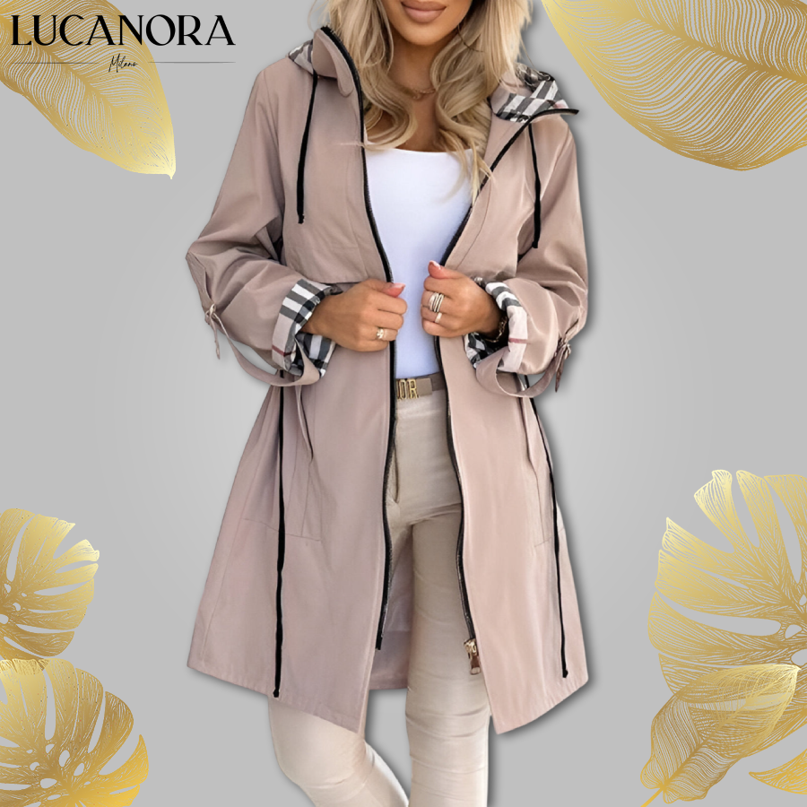 Adelina Fusaro™ Dámský dlouhý kabát s kapucí a zipem