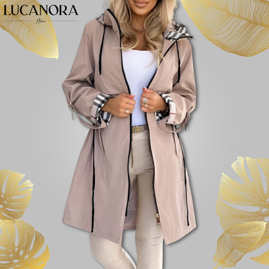 Adelina Fusaro™ Dámský dlouhý kabát s kapucí a zipem