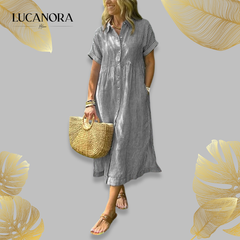 Allegra Altieri™ Pruhované košilové šaty s klopami a knoflíky