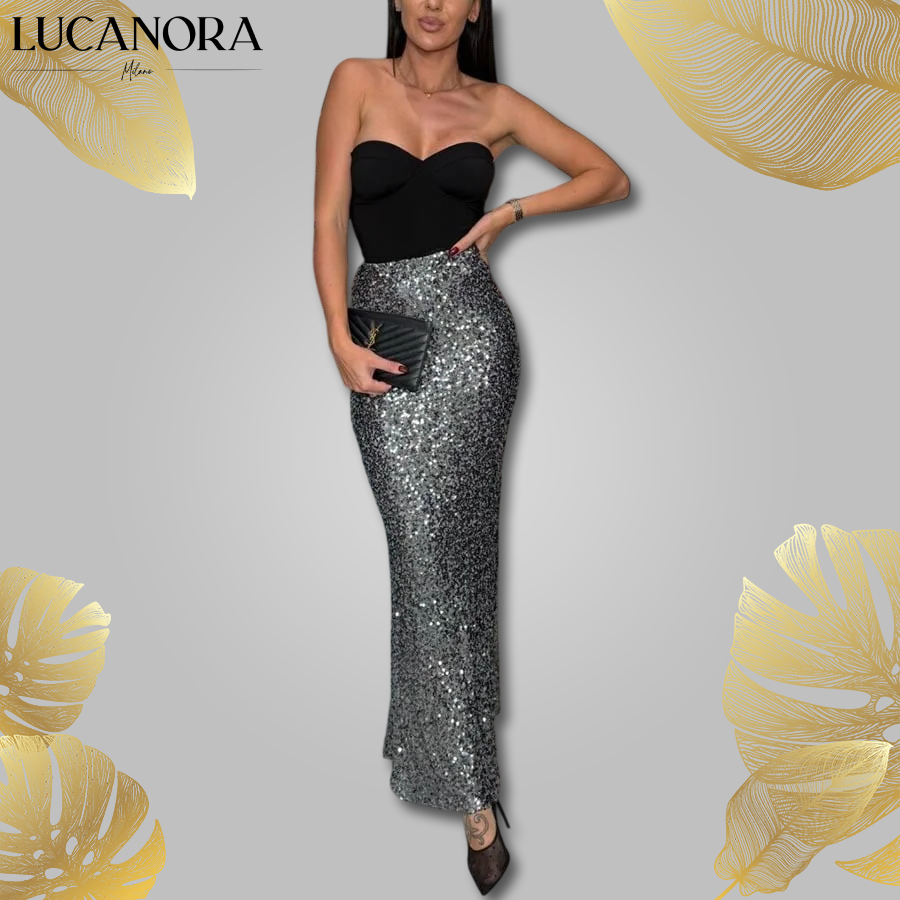 Anna Noce™ Elegantní flitrová maxi sukně