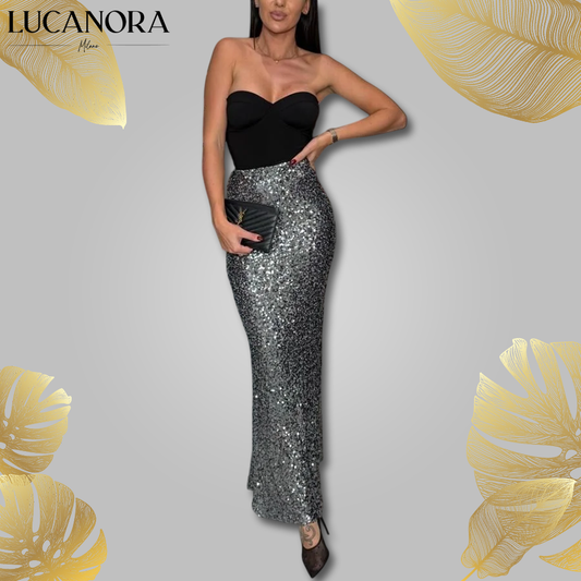 Anna Noce™ Elegantní flitrová maxi sukně