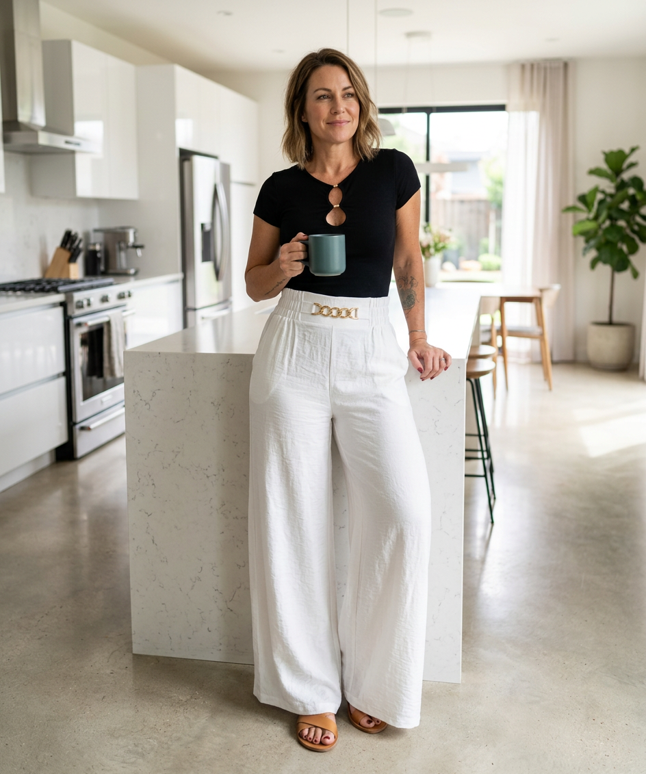 Carmela Catenozzi™ elegantní kalhoty širokých nohavic s řetízkem