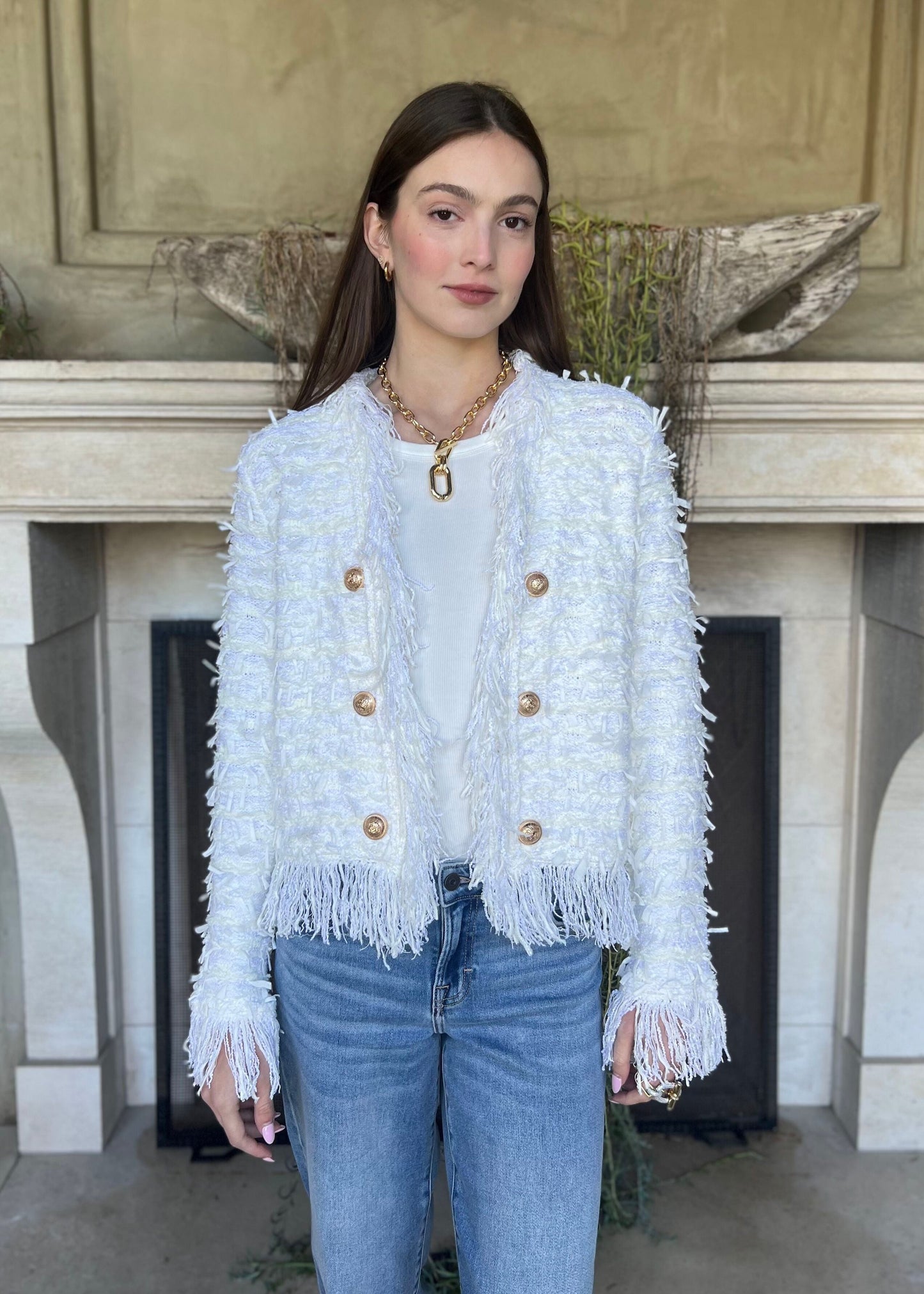 Carmen Farinaomen™ Elegantní krátký kabátek s třásněmi