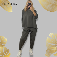 Cleofe™ Zimní elegantní ležérní kulatý výstřih s dlouhým rukávem dvoudílný oblek