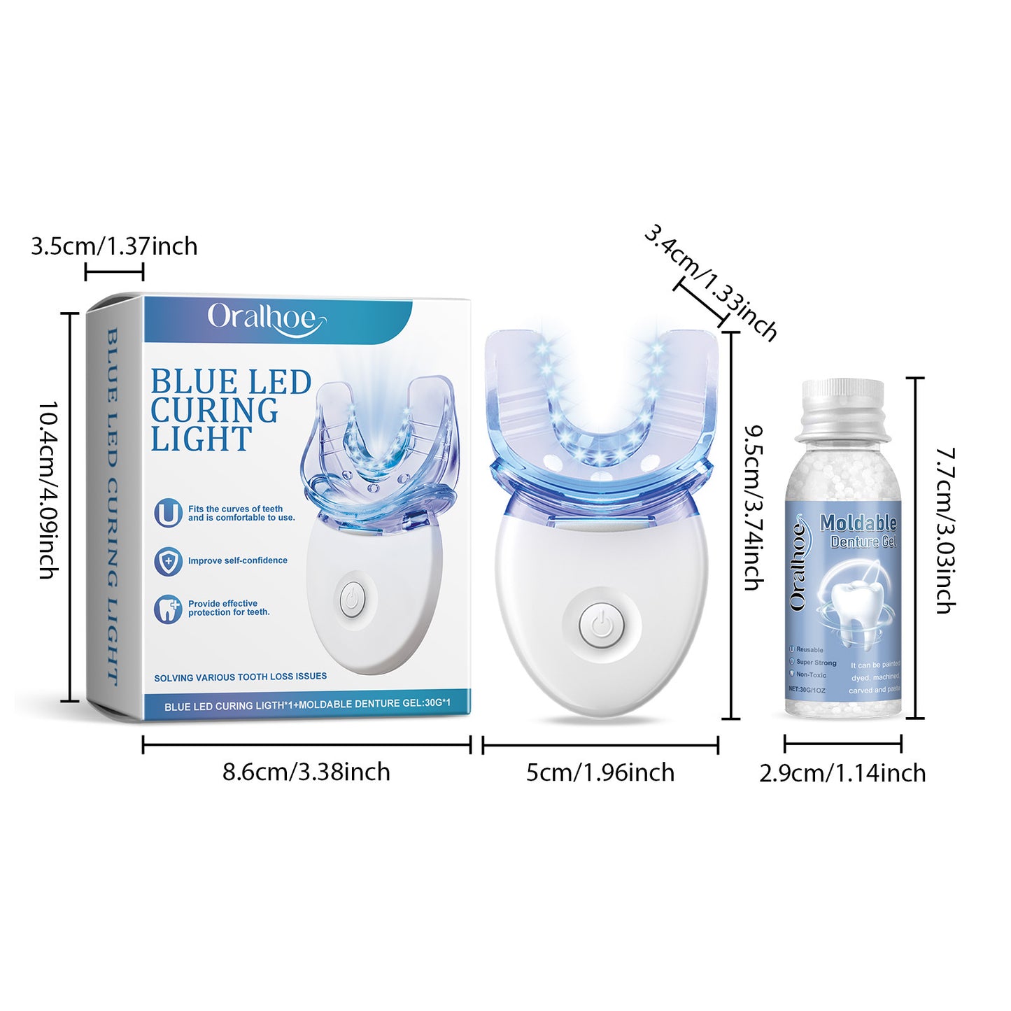 DentBlue™ Lampa s modrým světlem pro vytvrzování a materiál pro opravu zubů