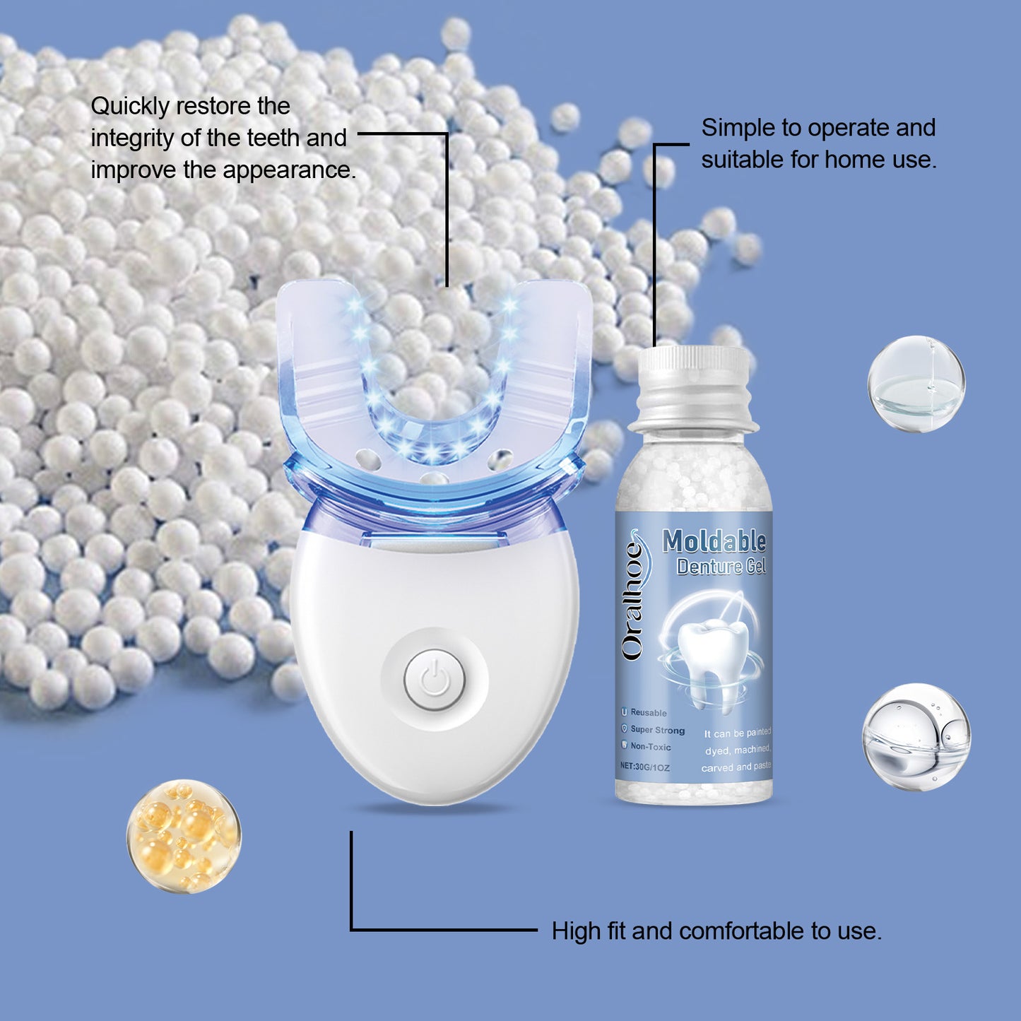 DentBlue™ Lampa s modrým světlem pro vytvrzování a materiál pro opravu zubů