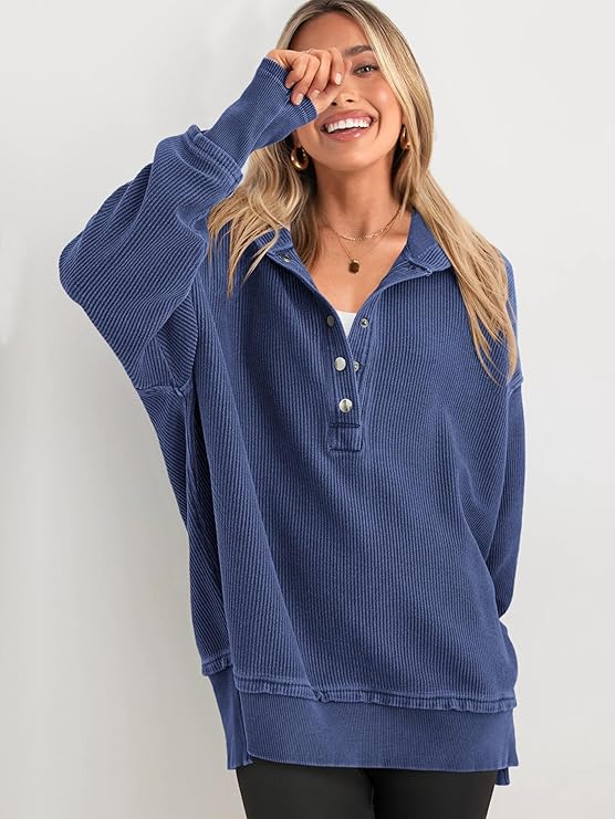 Edda Rizzo™ Volný pulovr s knoflíky a dlouhými rukávy