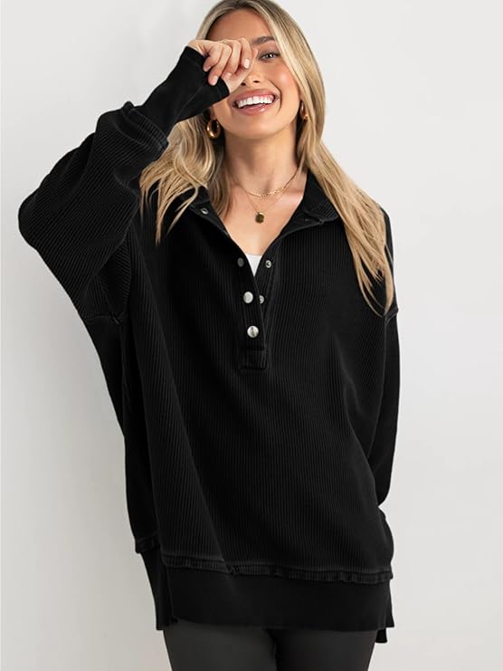 Edda Rizzo™ Volný pulovr s knoflíky a dlouhými rukávy