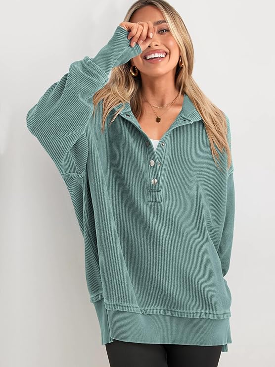 Edda Rizzo™ Volný pulovr s knoflíky a dlouhými rukávy