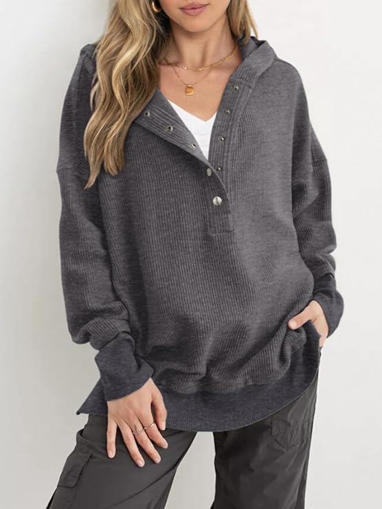 Edda Rizzo™ Volný pulovr s knoflíky a dlouhými rukávy