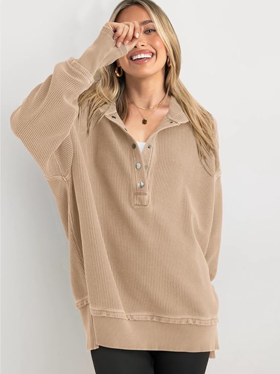 Edda Rizzo™ Volný pulovr s knoflíky a dlouhými rukávy