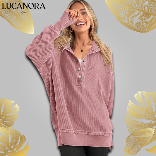 Edda Rizzo™ Volný pulovr s knoflíky a dlouhými rukávy