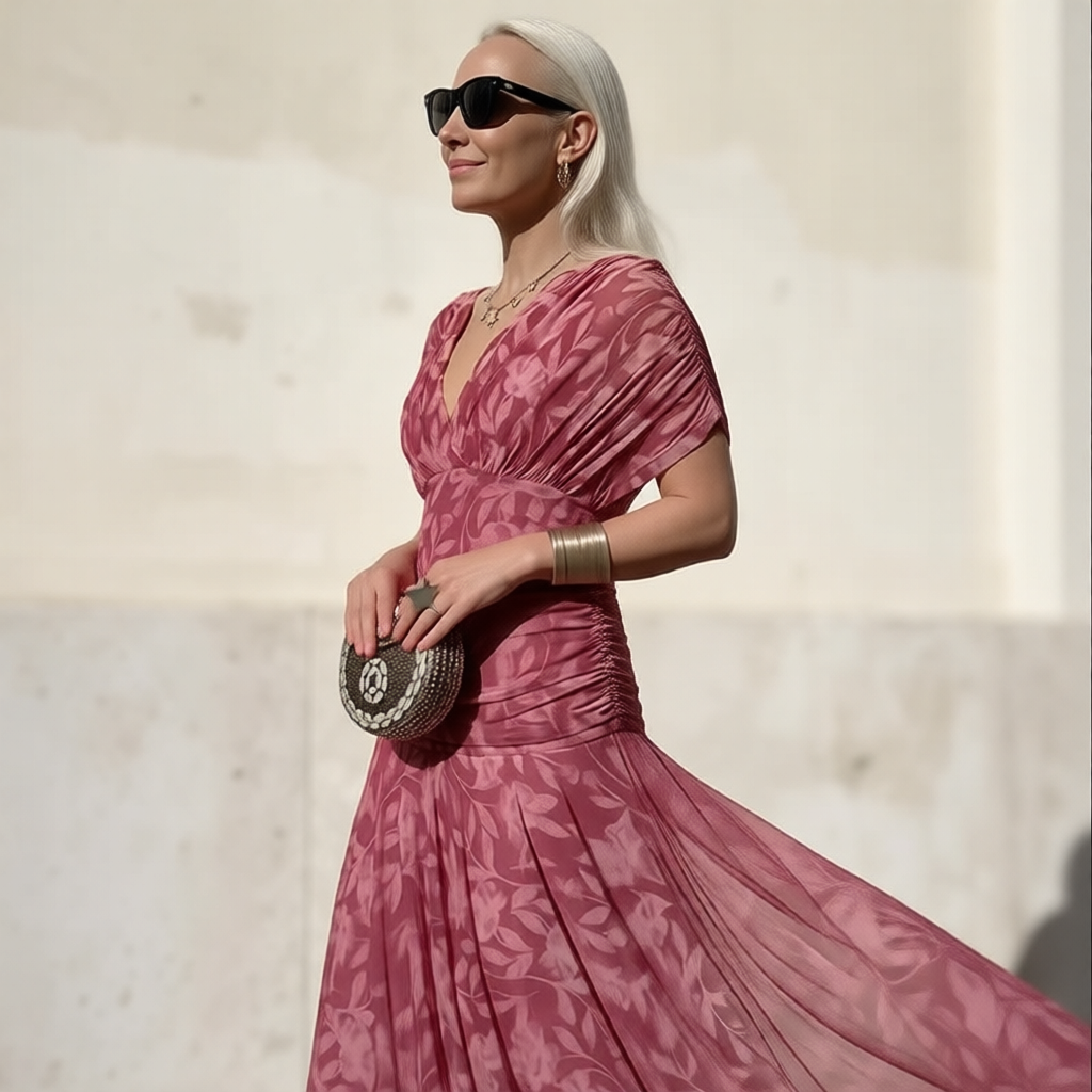 Enrichetta Bellori™ elegantní šaty s odhalenými rameny a potiskem