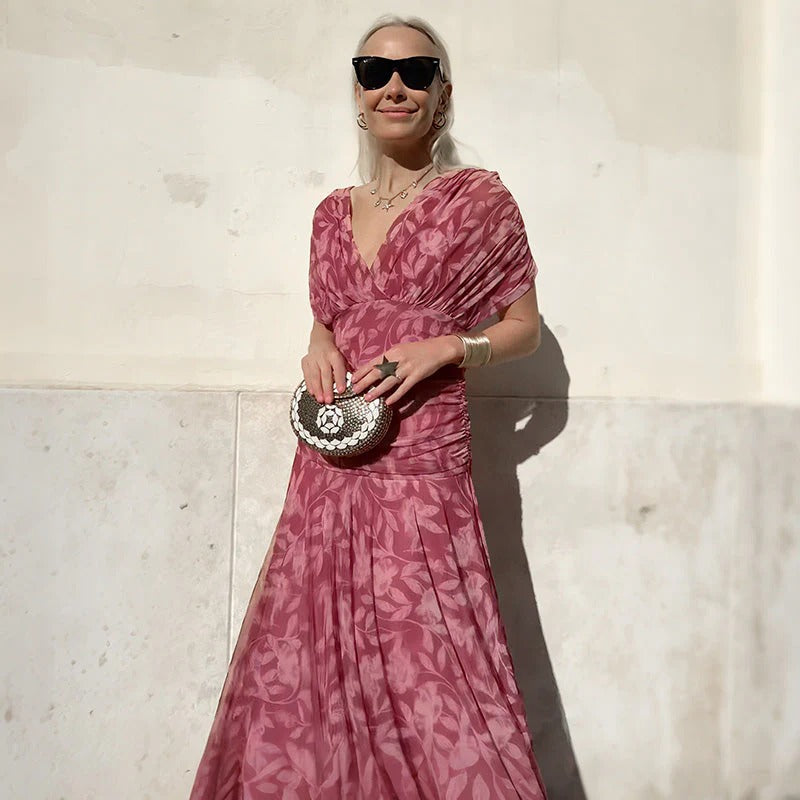 Enrichetta Bellori™ elegantní šaty s odhalenými rameny a potiskem