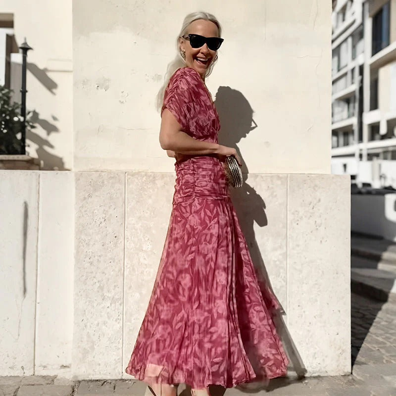 Enrichetta Bellori™ elegantní šaty s odhalenými rameny a potiskem