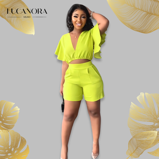 Erika Borghi™ Letní set topu a šortek s výstřihem do V