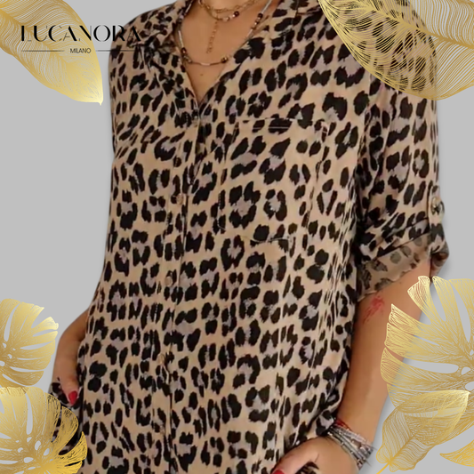 Eva Pandolfo™ Stylová košile s nastavitelným rukávem a leopardím potiskem