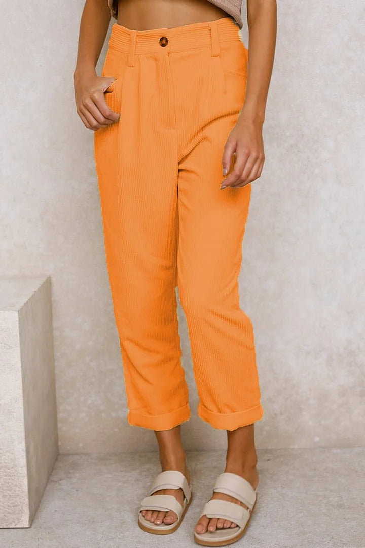 Floriana Cuomo™ Dámské manšestrové kalhoty s kapsami a zipem