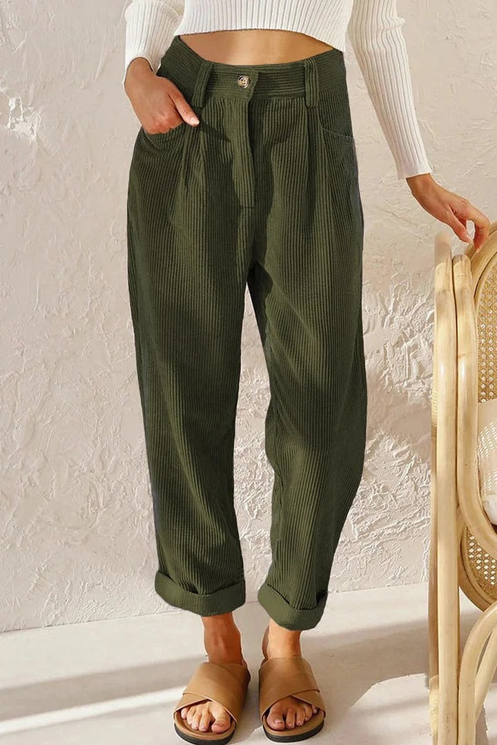 Floriana Cuomo™ Dámské manšestrové kalhoty s kapsami a zipem