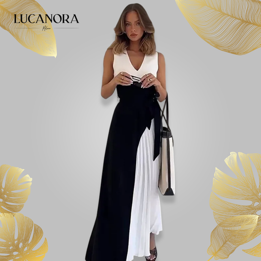 Grazia Paolino™ Elegantní černo-bílé maxišaty s vázáním