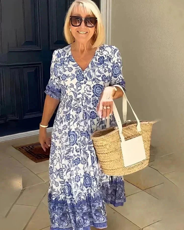 Hélène™️ BOHO Květinové Šaty S Výstřihem Do V