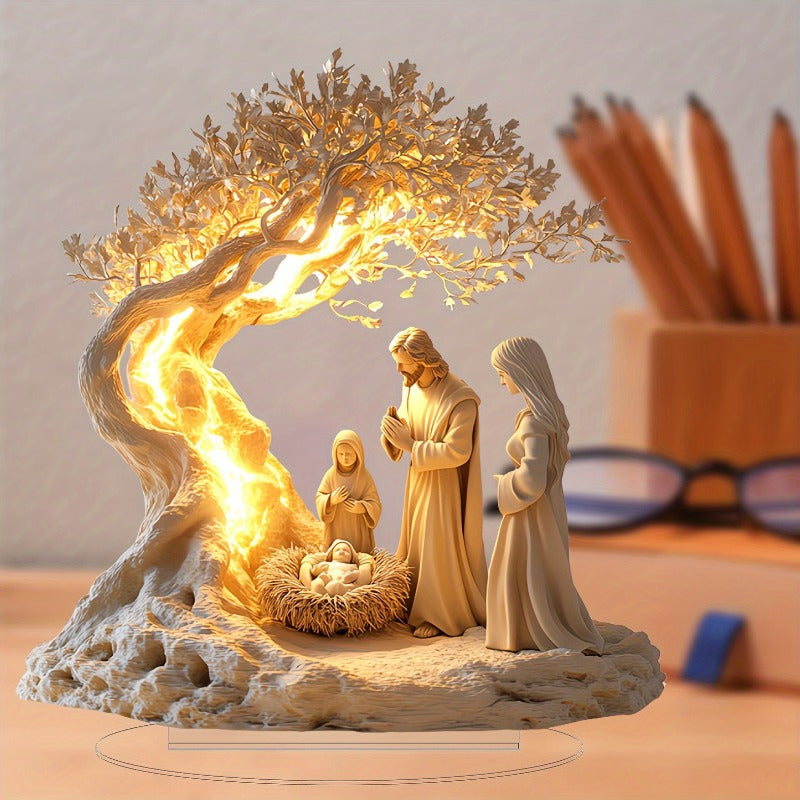 HolyScene™ 2D akrylová vánoční dekorace Betlém s podstavcem