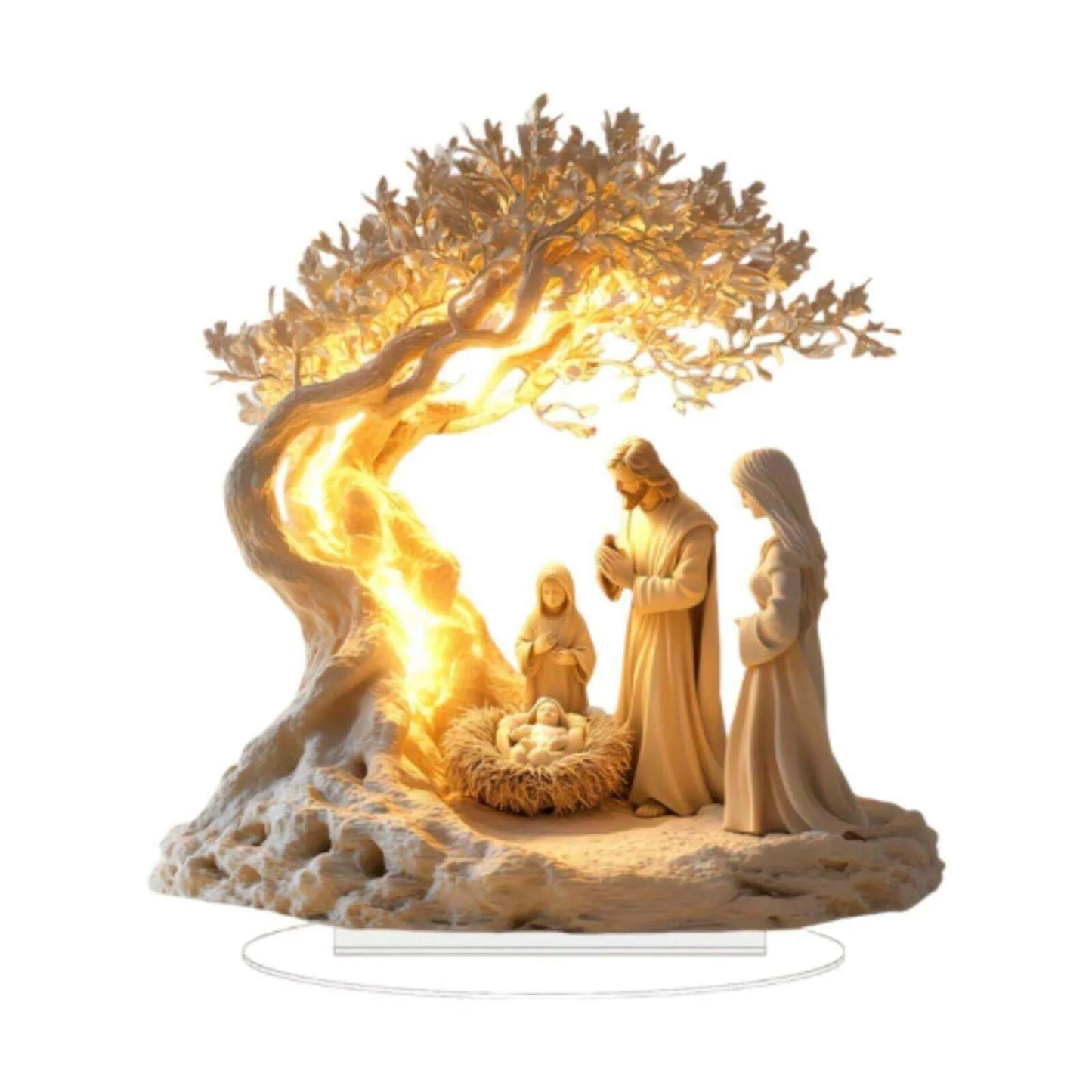 HolyScene™ 2D akrylová vánoční dekorace Betlém s podstavcem