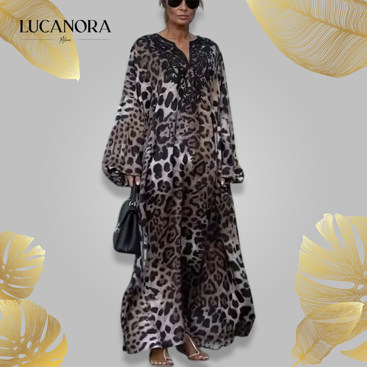Idea Perrelli™ Elegantní šaty s dlouhým rukávem a leopardím vzorem