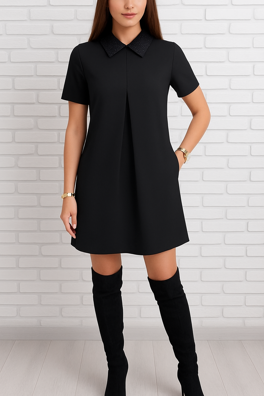 Isabelle Scartozzi™ Třpytivé límcové šaty ve tvaru A