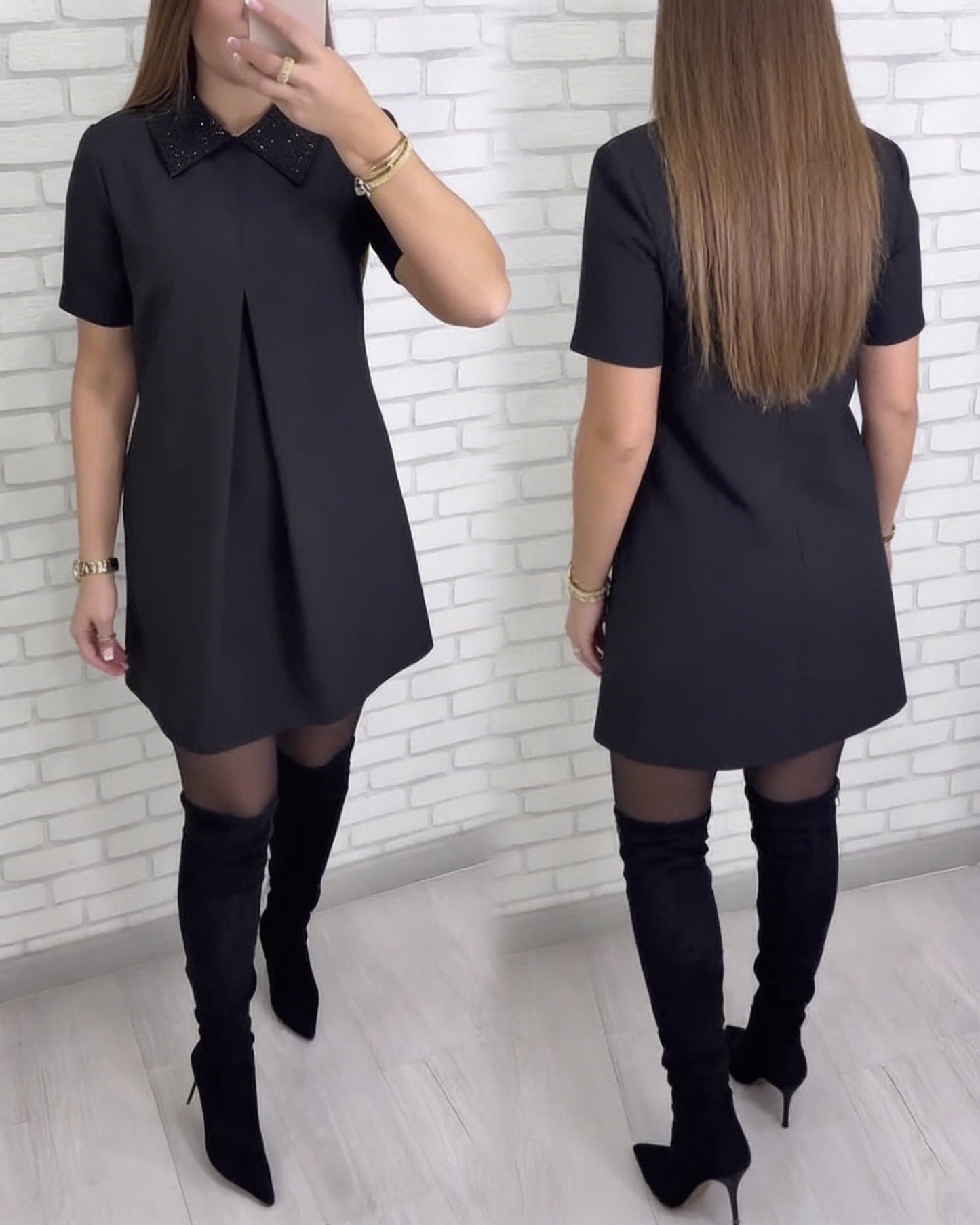 Isabelle Scartozzi™ Třpytivé límcové šaty ve tvaru A