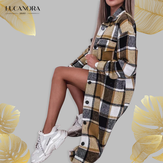 Karine Baschet™️  Kostkovaný kabát s knoflíky a kapsami