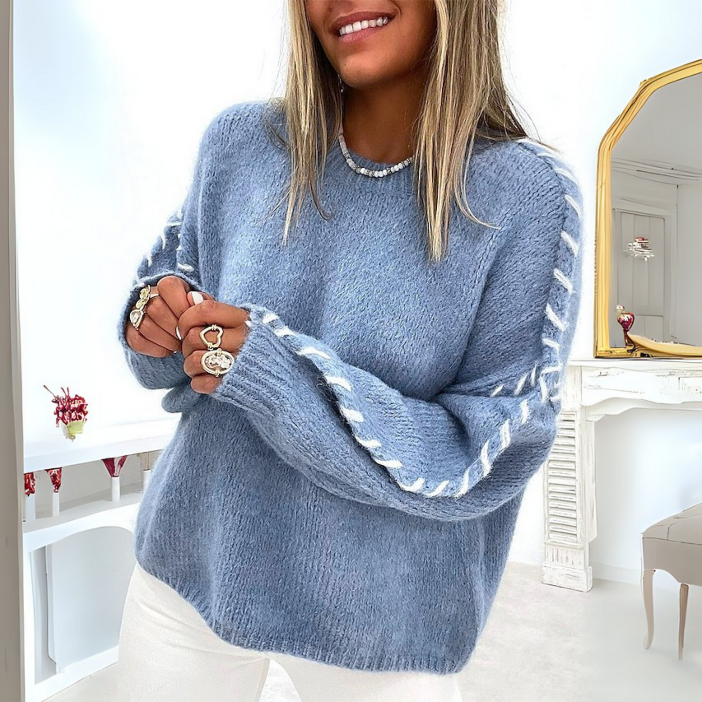 Lara Mancini™  Útulný svetr s dlouhým rukávem a kulatým výstřihem