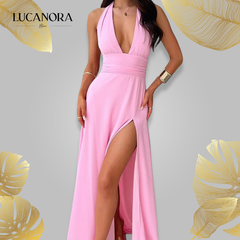 Linda Mitri™ Elegantní dlouhé šaty za krk s výrazným výstřihem