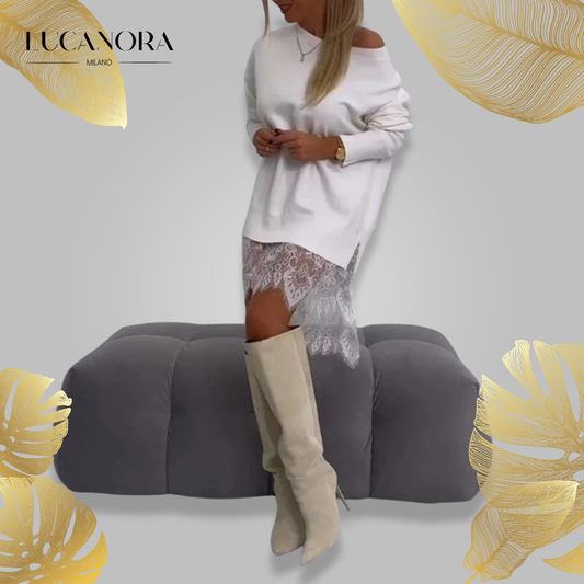 Luna Cosmo™ Volné midi šaty s krajkovým lemem