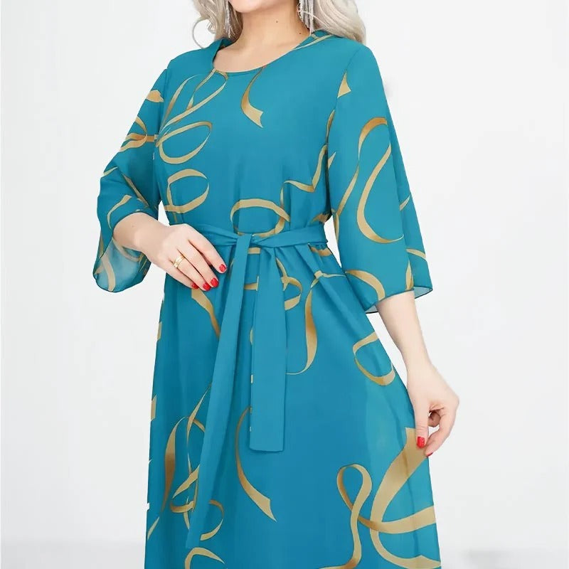 Odetta Frisina™ Elegantní volné midi šaty s volánovými rukávy