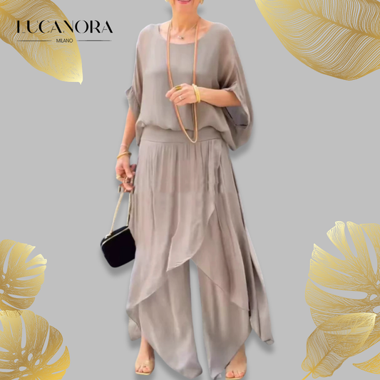 Olga Marzo™ Dvoudílný set s volným topem a širokými kalhoty