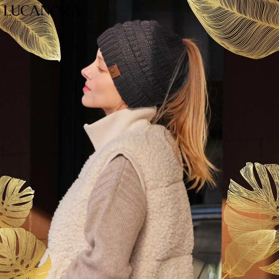 PonyBean™ Dámská pletená čepice s otvorem na culík